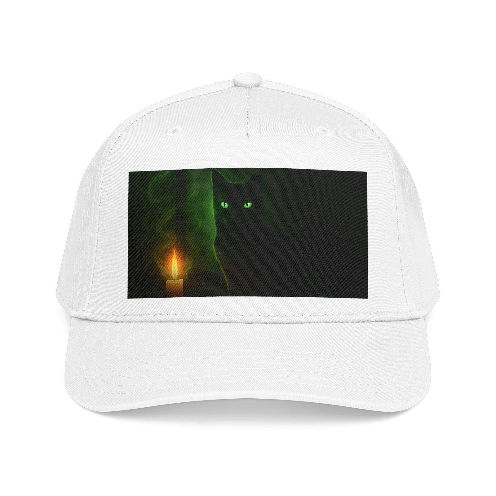 Black Cat & Candle Baseball Cap — Spooky Gothic Hat for Halloween