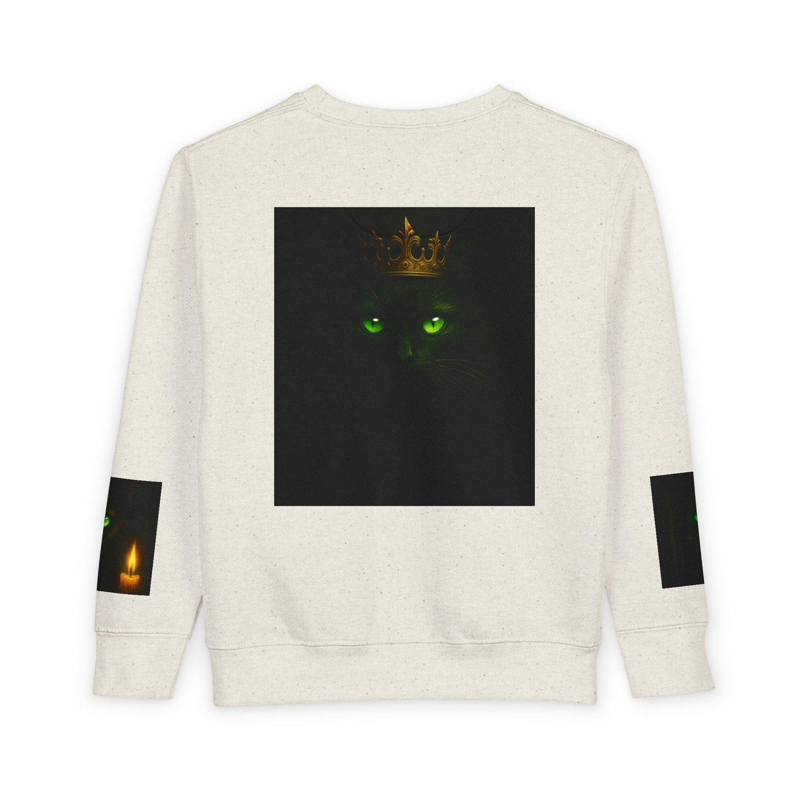 Toddler Sweatshirt - Green-Eyed Cat with Candle & Crown Graphic - Image 2