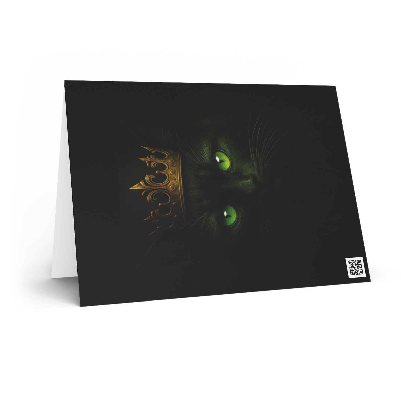Greeting Card — Mystical Black Cat with Glowing Green Eyes (King Cat Crown) - Image 4