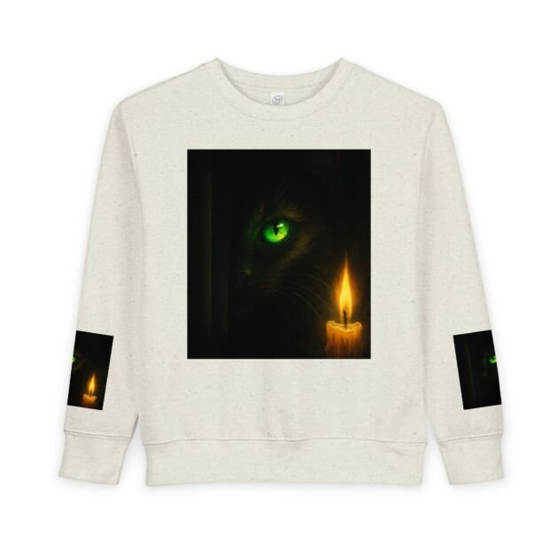 Toddler Sweatshirt - Green-Eyed Cat with Candle & Crown Graphic