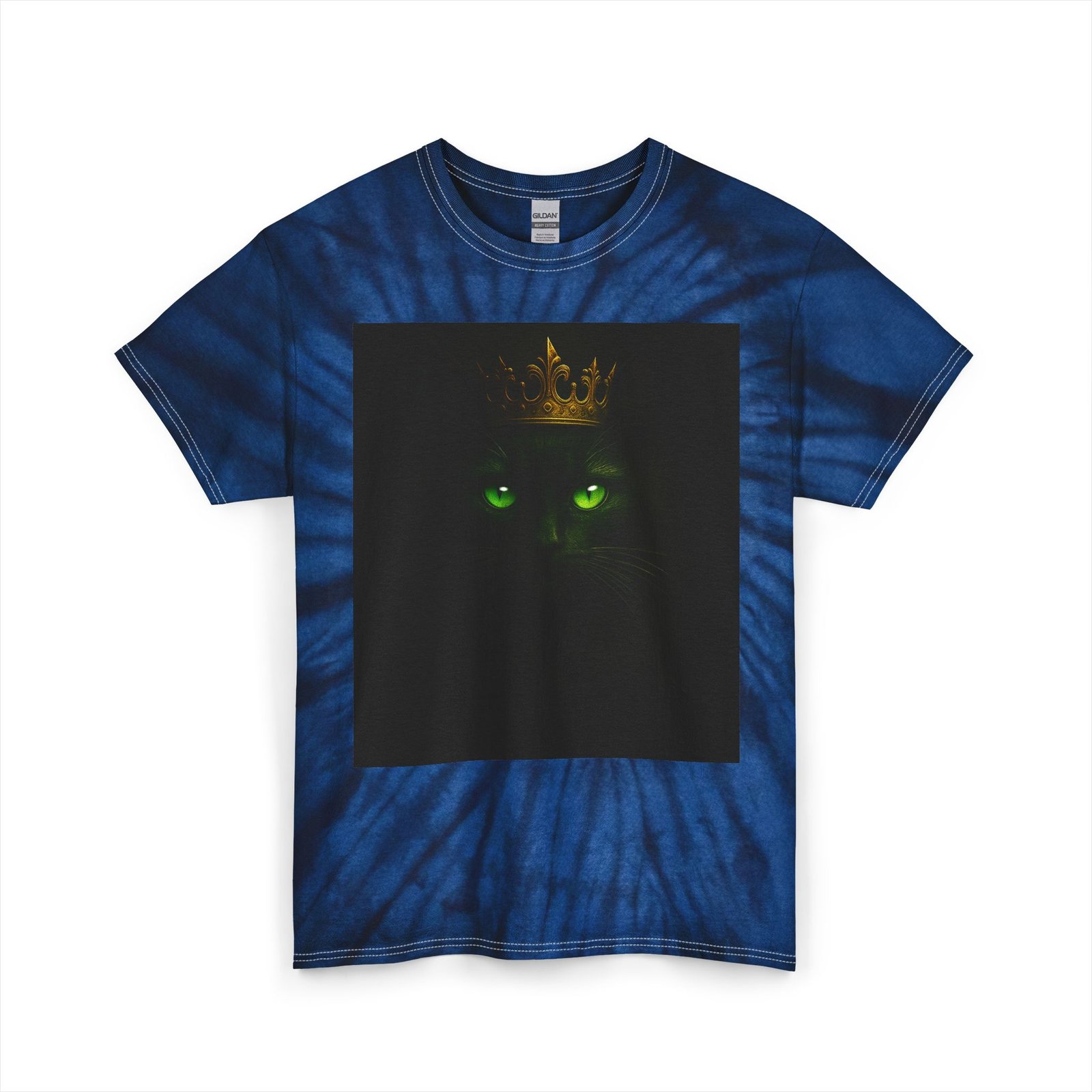 Black Cat Crown Tee — Green-Eyed Cat Graphic Tie-Dye T-Shirt