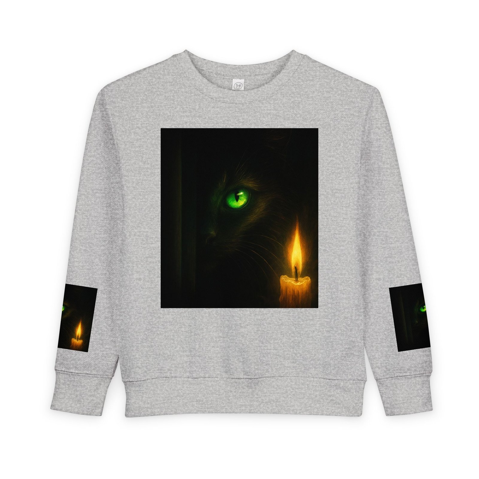 Toddler Sweatshirt - Green-Eyed Cat with Candle & Crown Graphic - Image 5