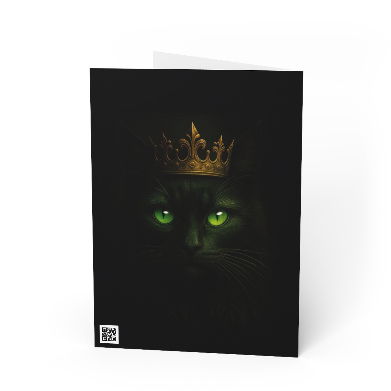 Greeting Card — Mystical Black Cat with Glowing Green Eyes (King Cat Crown) - Image 2