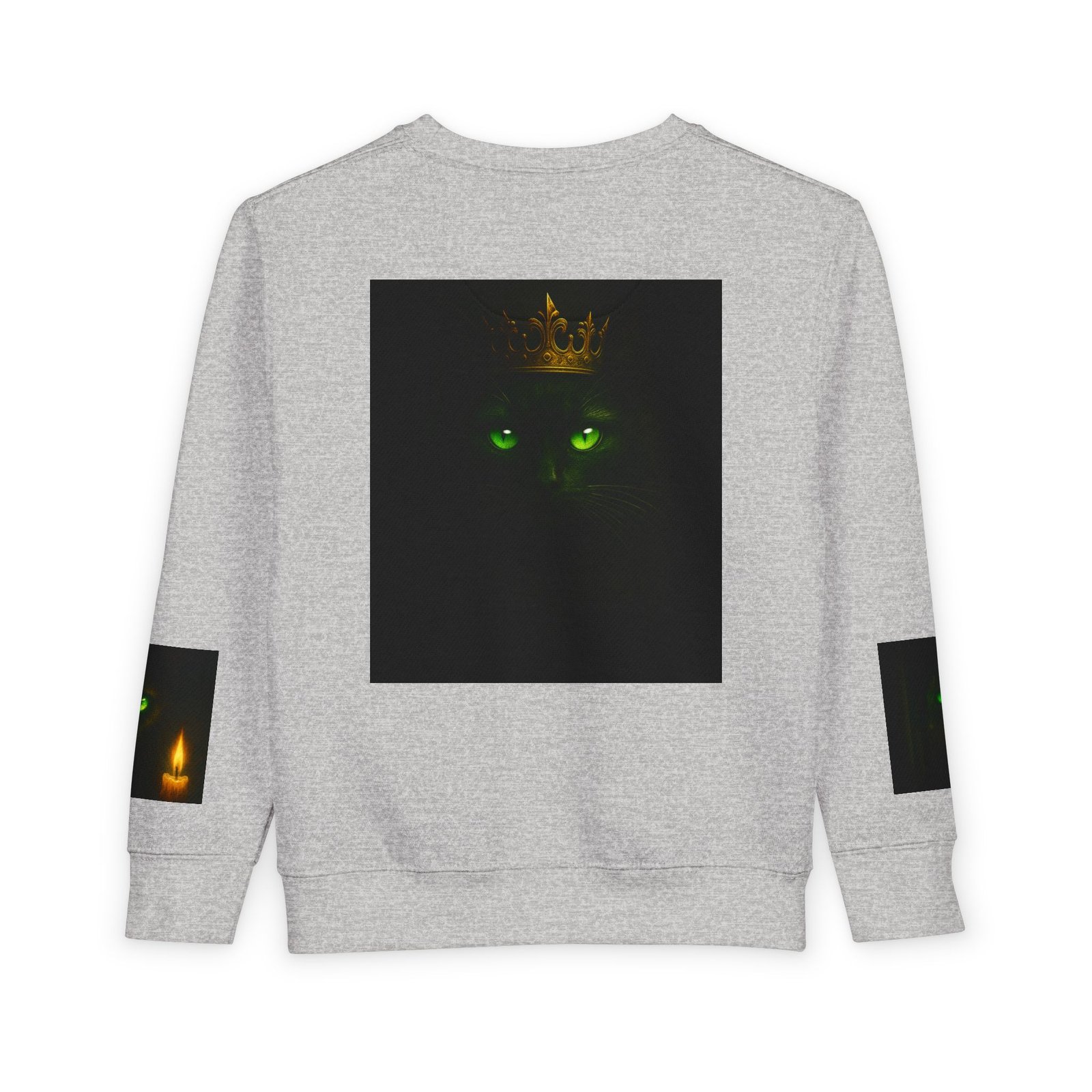 Toddler Sweatshirt - Green-Eyed Cat with Candle & Crown Graphic - Image 6
