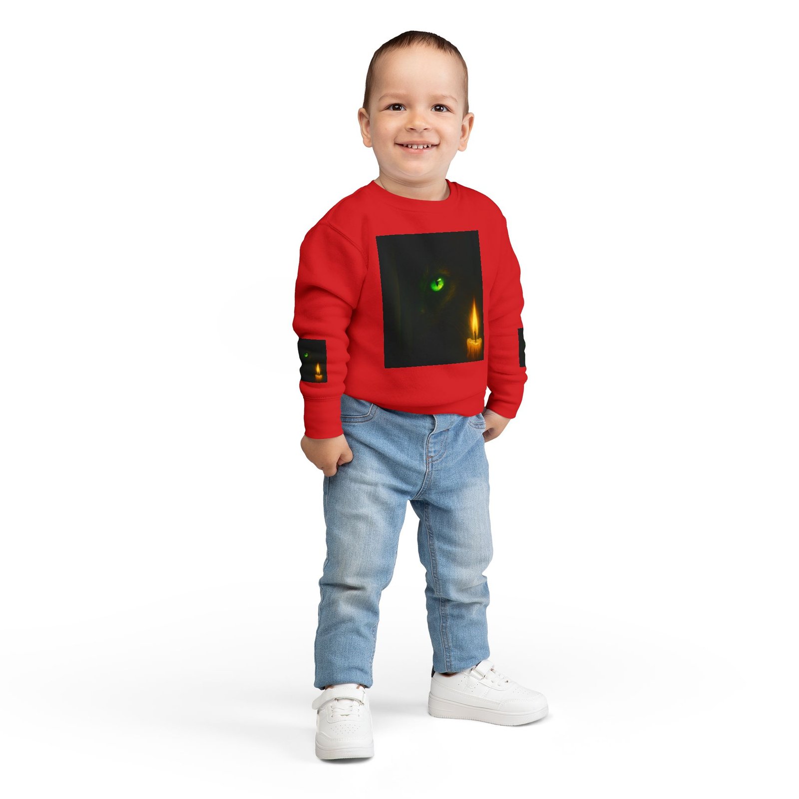 Toddler Sweatshirt - Green-Eyed Cat with Candle & Crown Graphic - Image 32