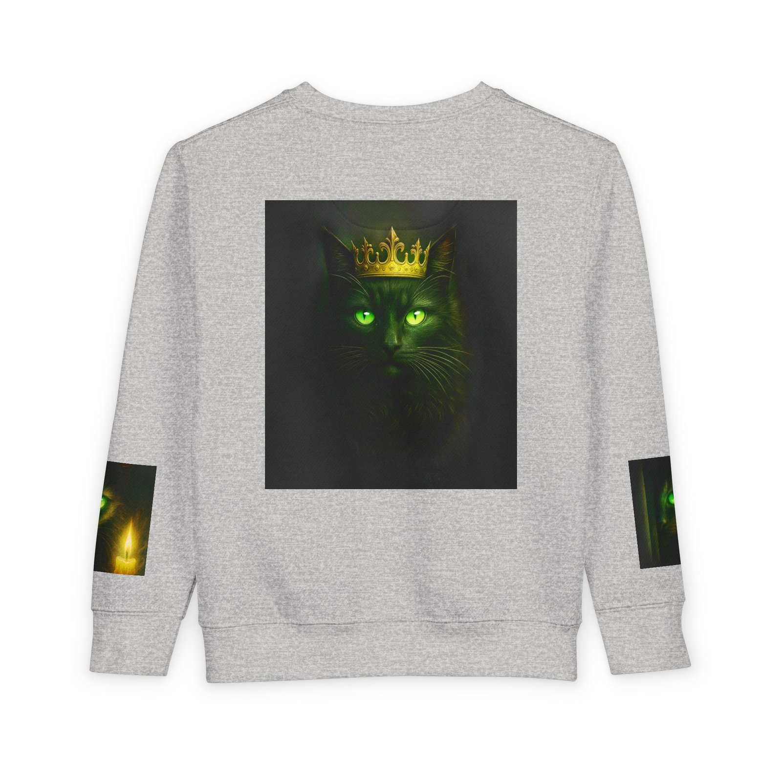 Toddler Sweatshirt - Green-Eyed Cat with Candle & Crown Graphic - Image 6