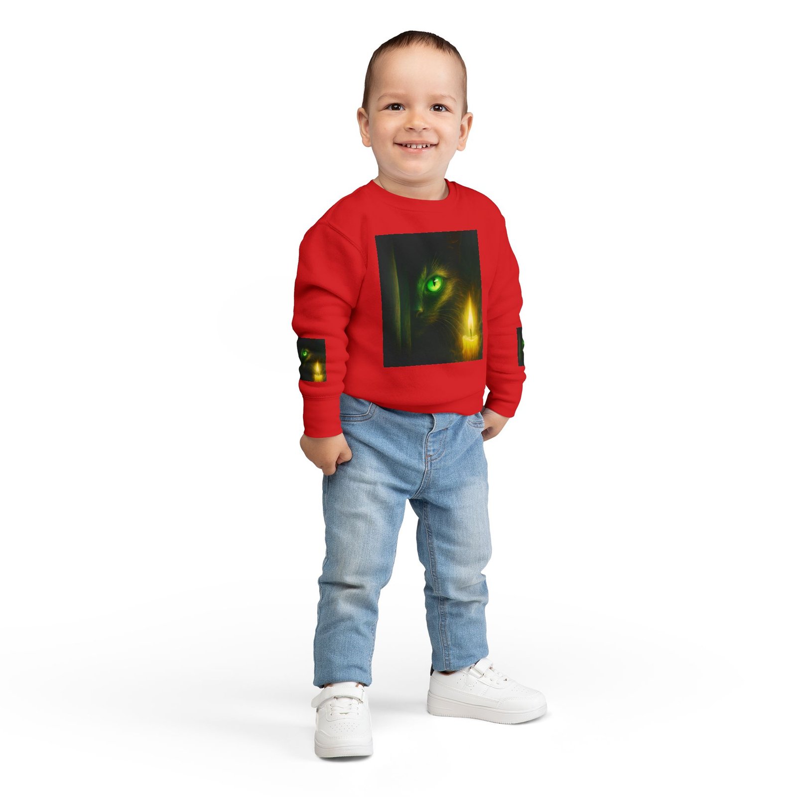 Toddler Sweatshirt - Green-Eyed Cat with Candle & Crown Graphic - Image 32