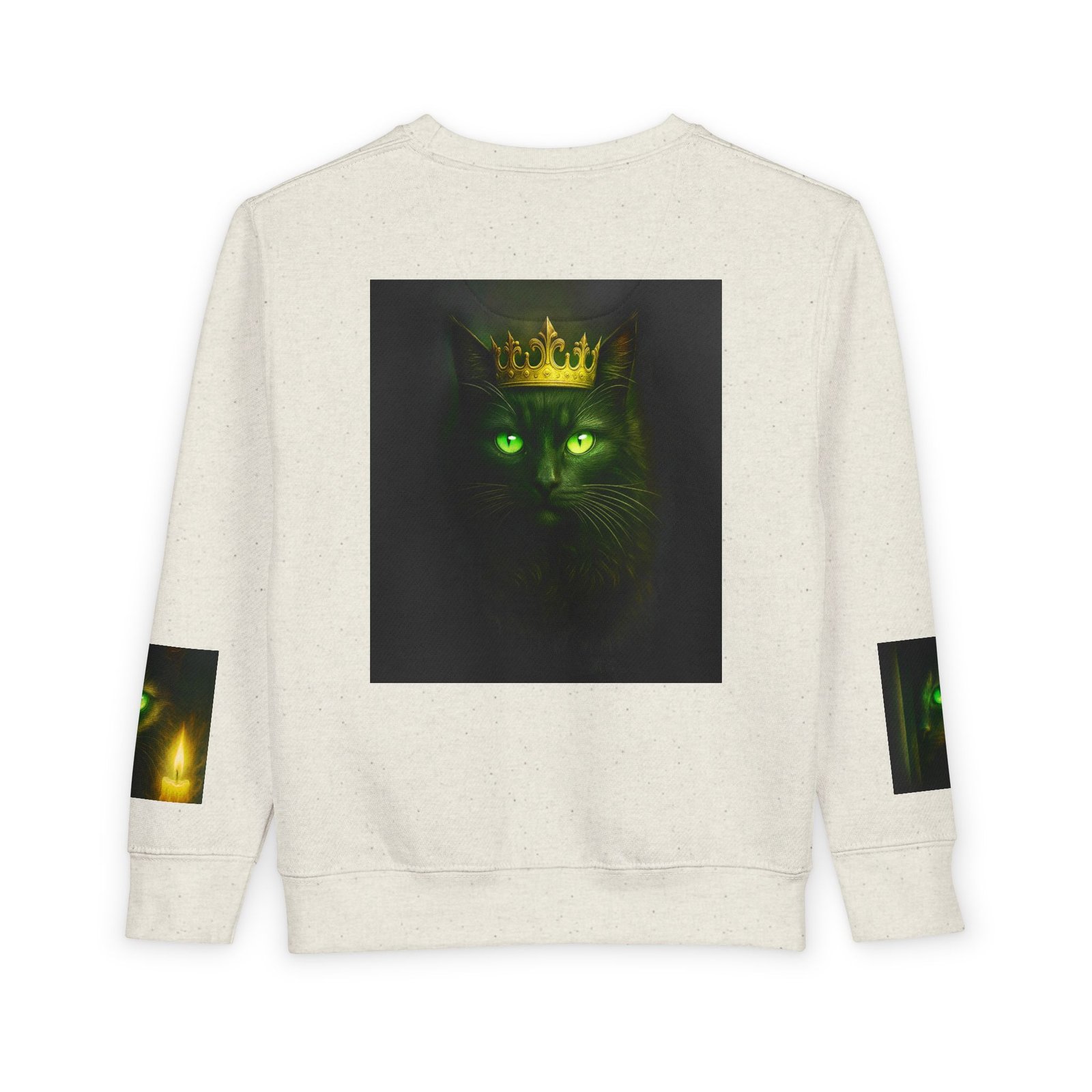Toddler Sweatshirt - Green-Eyed Cat with Candle & Crown Graphic - Image 2