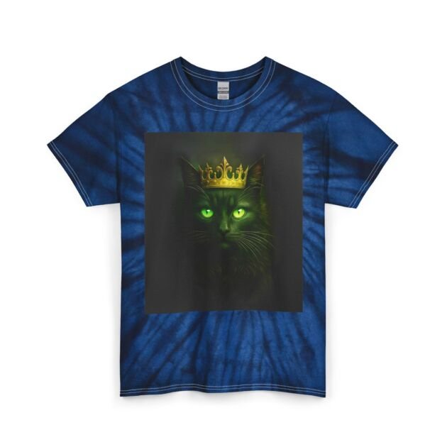 Black Cat Crown Tee — Green-Eyed Cat Graphic Tie-Dye T-Shirt