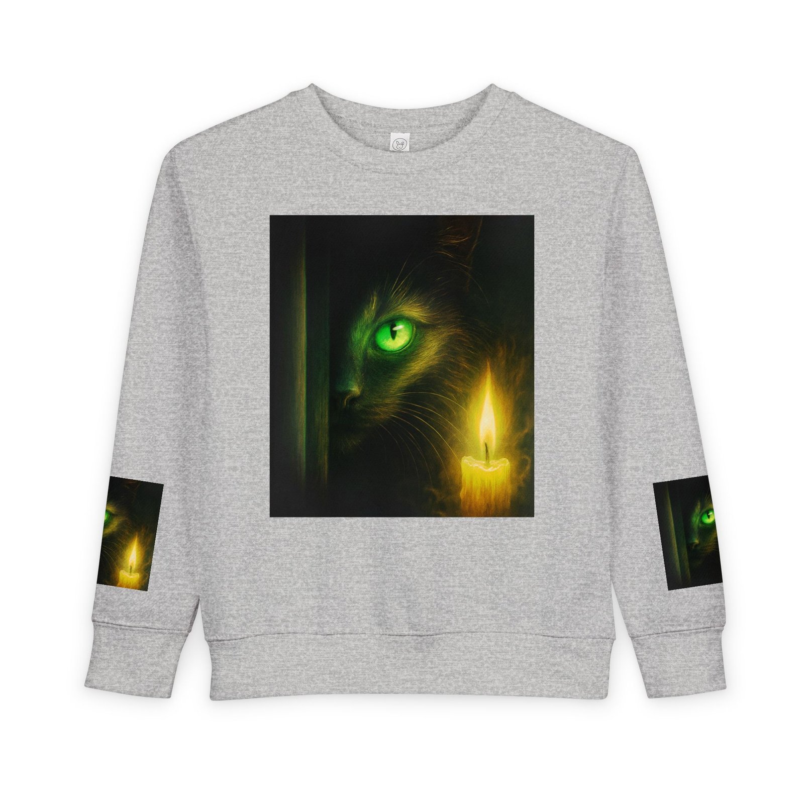 Toddler Sweatshirt - Green-Eyed Cat with Candle & Crown Graphic - Image 5