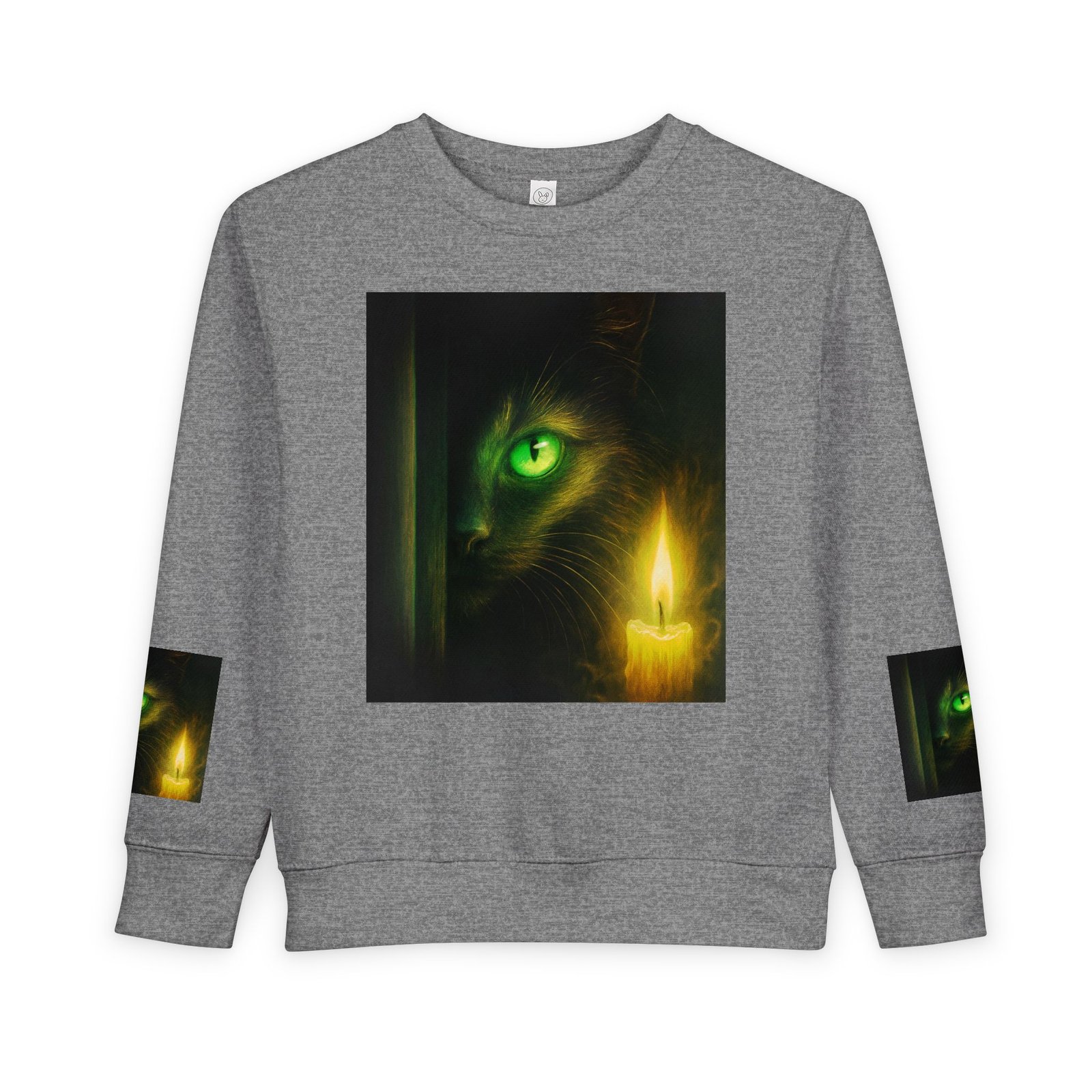 Toddler Sweatshirt - Green-Eyed Cat with Candle & Crown Graphic - Image 9