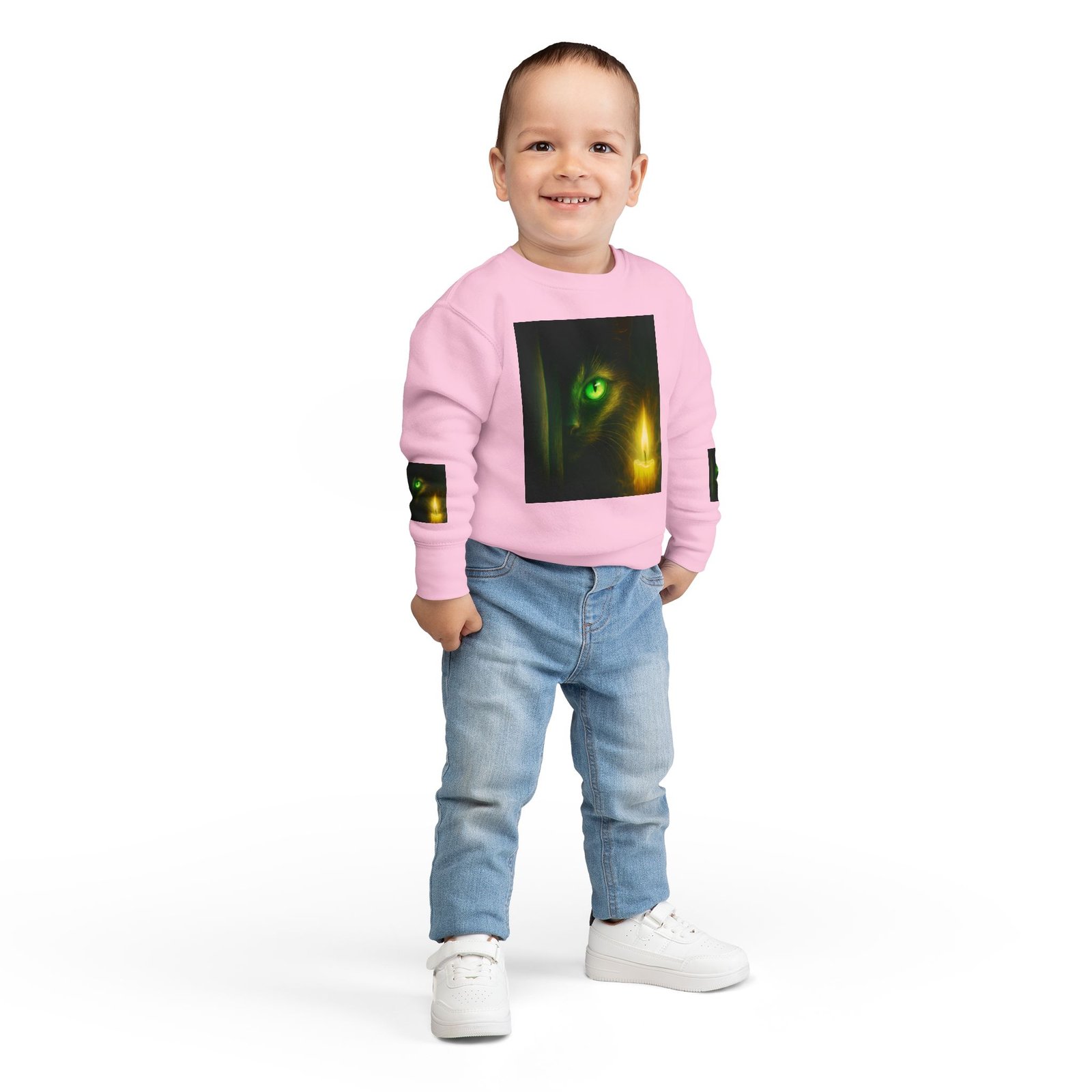 Toddler Sweatshirt - Green-Eyed Cat with Candle & Crown Graphic - Image 28