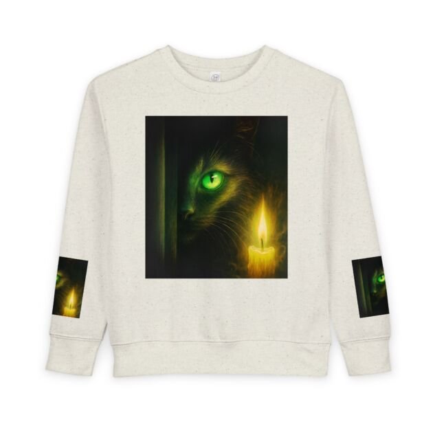 Toddler Sweatshirt - Green-Eyed Cat with Candle & Crown Graphic