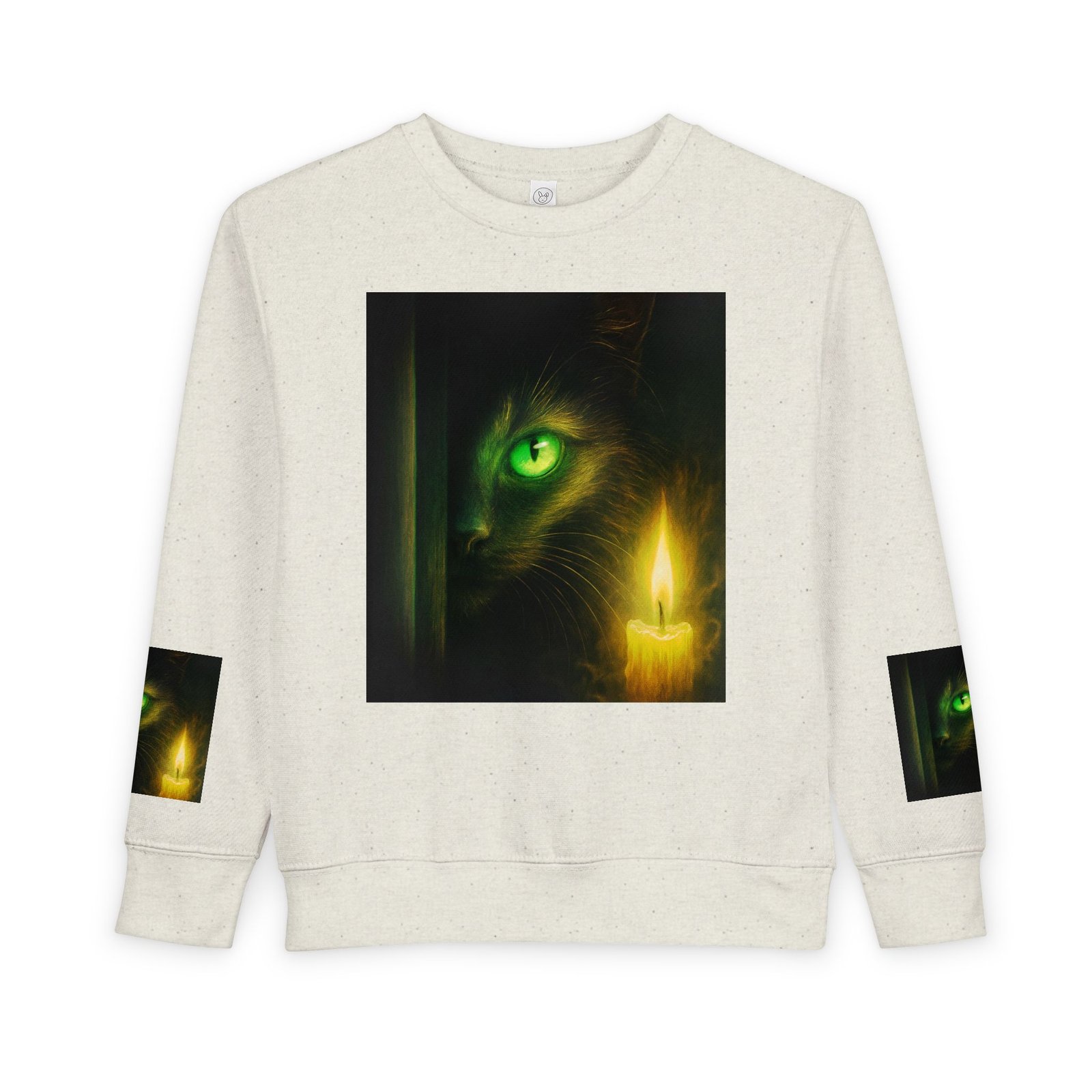 Toddler Sweatshirt - Green-Eyed Cat with Candle & Crown Graphic